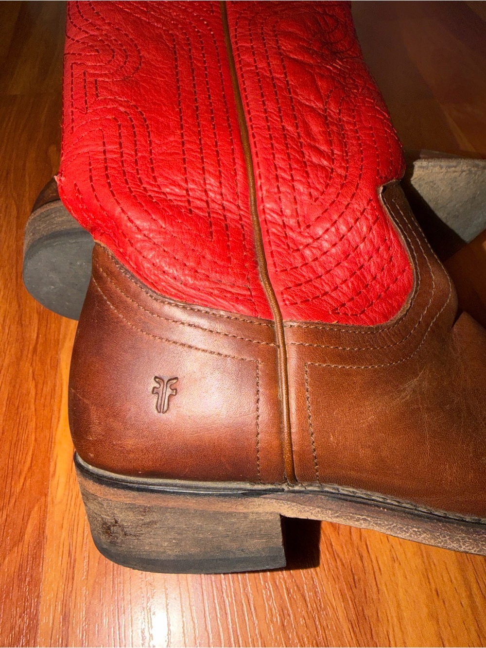 FRYE Women’s Two-Tone Brown and Red Leather Western Boots